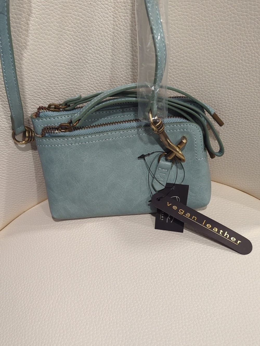Vegan Leather Mint Crossbody Organizer Bag